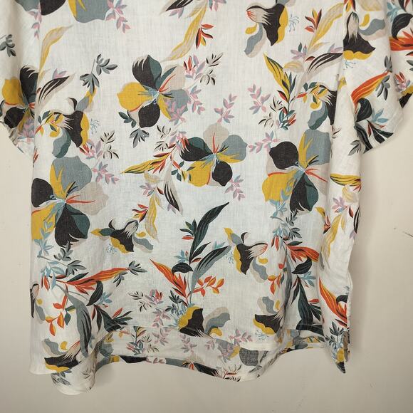 Cynthia Rowley Linen Top Floral Short Sleeves Hi Low Hem - Picture 3 of 10
